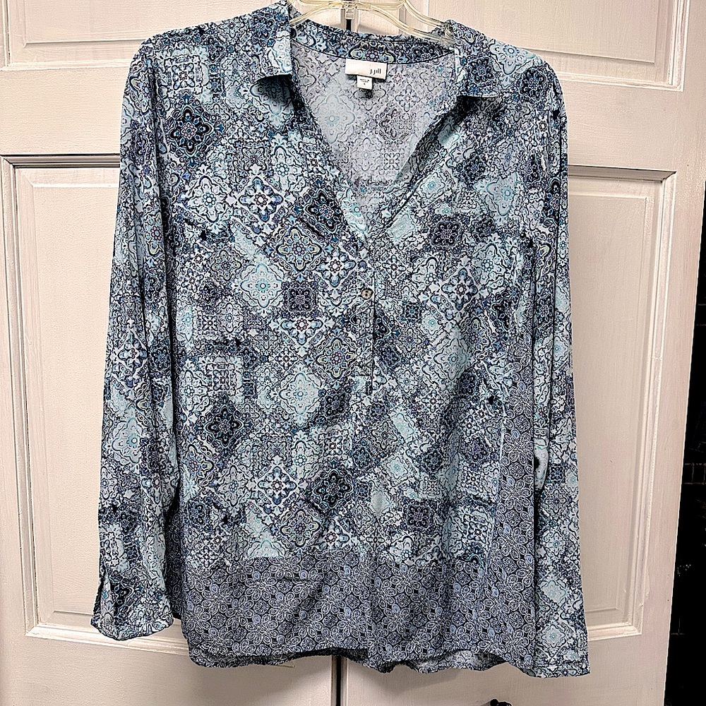 J. Jill Blue Teal Medallion Paisley Print Top Size - L